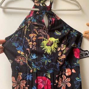 Angie -Floral halter, higher neck maxi dress